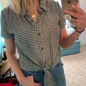 Black and white gingham checker top with tie.